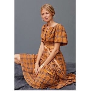 New Anthropologie Maeve Somerset Plaid Tiered Autumn Fall Maxi Midi Dress S